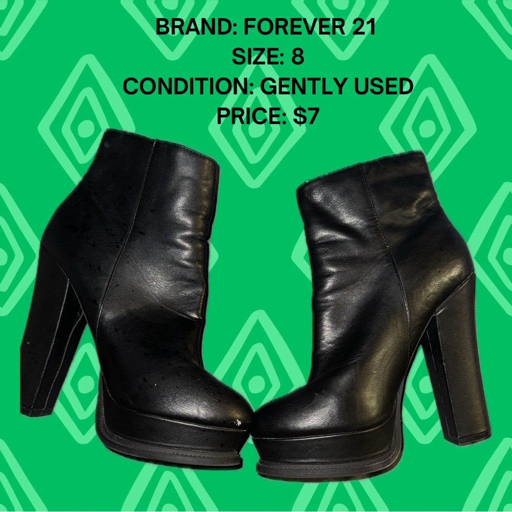 Forever 21 Black High Heeled Ankle Boots with Thick Heel and Platform